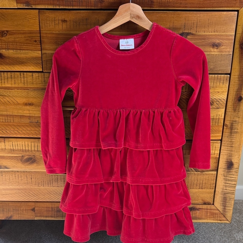 Hanna Andersson Red Velvet Tiered Twirl Girls Dress